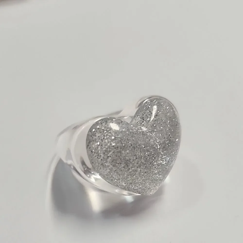 Glitter Puffy Heart Ring by Sparklemuse